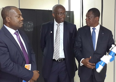 (L-r): Lanre Ajayi, president, Association of Telecommunication Companies of Nigeria (ATCON), Dr. Ernest Ndukwe, former executive vice chairman, Nigeria Communications Commission (NCC) and Austin Okere, chief executive officer, Computer Warehouse Group (CWG) during the commissioning of CWG’s data centre in Lagos on Friday